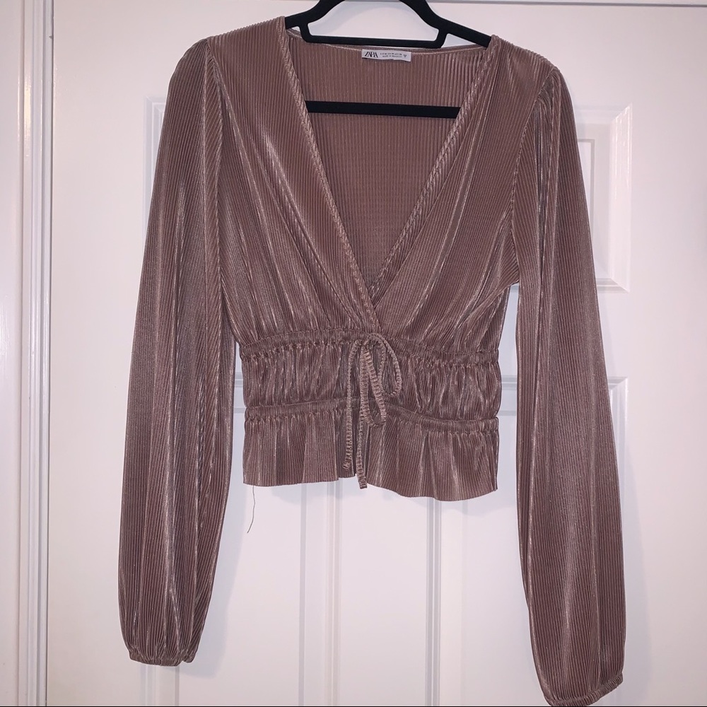 Zara Pleated V Neck Blouse